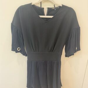 Maje Black V-Neck Peplum Dress with Flutter Sleeves